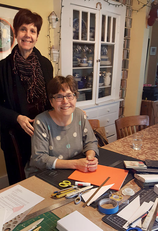 Marie Canaves (left) and Susan Marsh (right) during Stephanie Stigliano's Pop-up book workshop