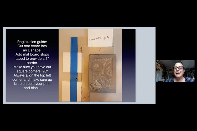 Screenshots of Stephanie Stigliano's Linocut WYWH workshop