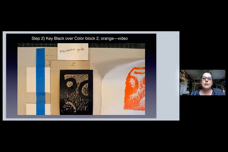 Screenshots of Stephanie Stigliano's Linocut WYWH workshop