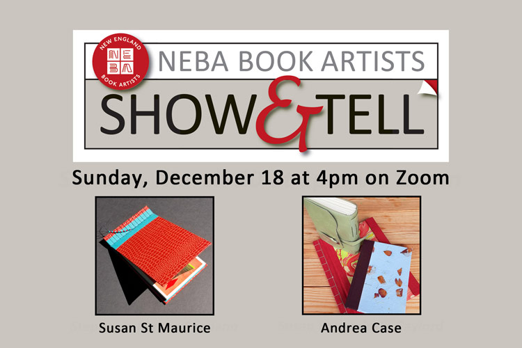 Promo banner for New England Book Artists' Show & Tell on December 18, 2022