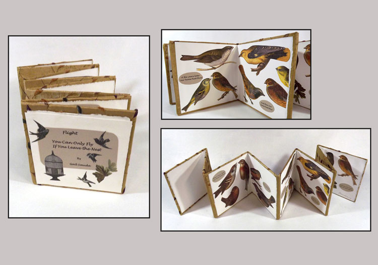Gail Smuda's artist's book, Flight, in the Kalamazoo Illustrated Accordion exhibition