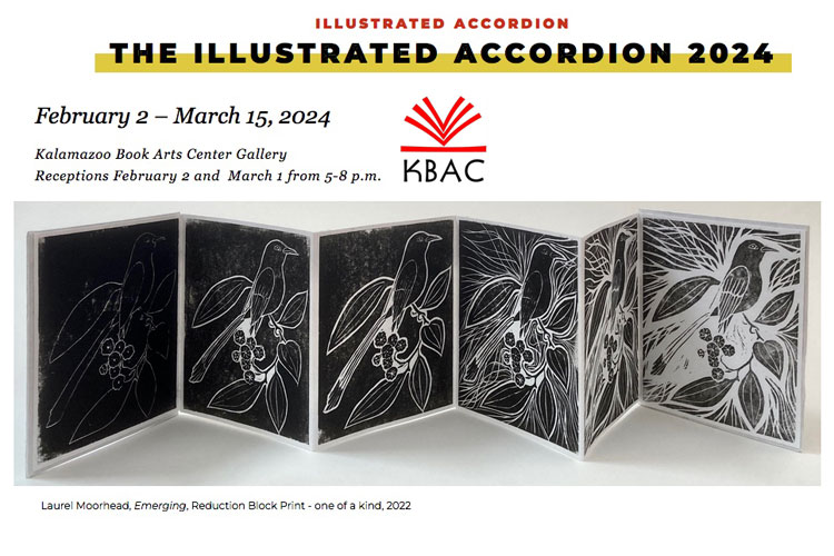 2024 Illustrated Accordion exhibition at the Kalamazoo Book Arts Center