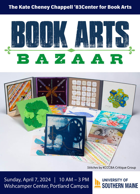 promo for the 2024 Book Arts Bazaar in Portland, Maine