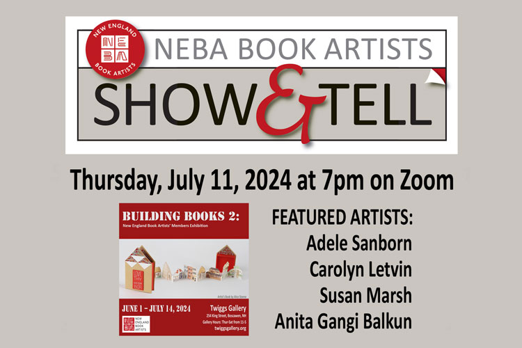 promo image for New England Book Artists Members' Exhibition, Building Books 2 as a NEBA Show & Tell zoom event